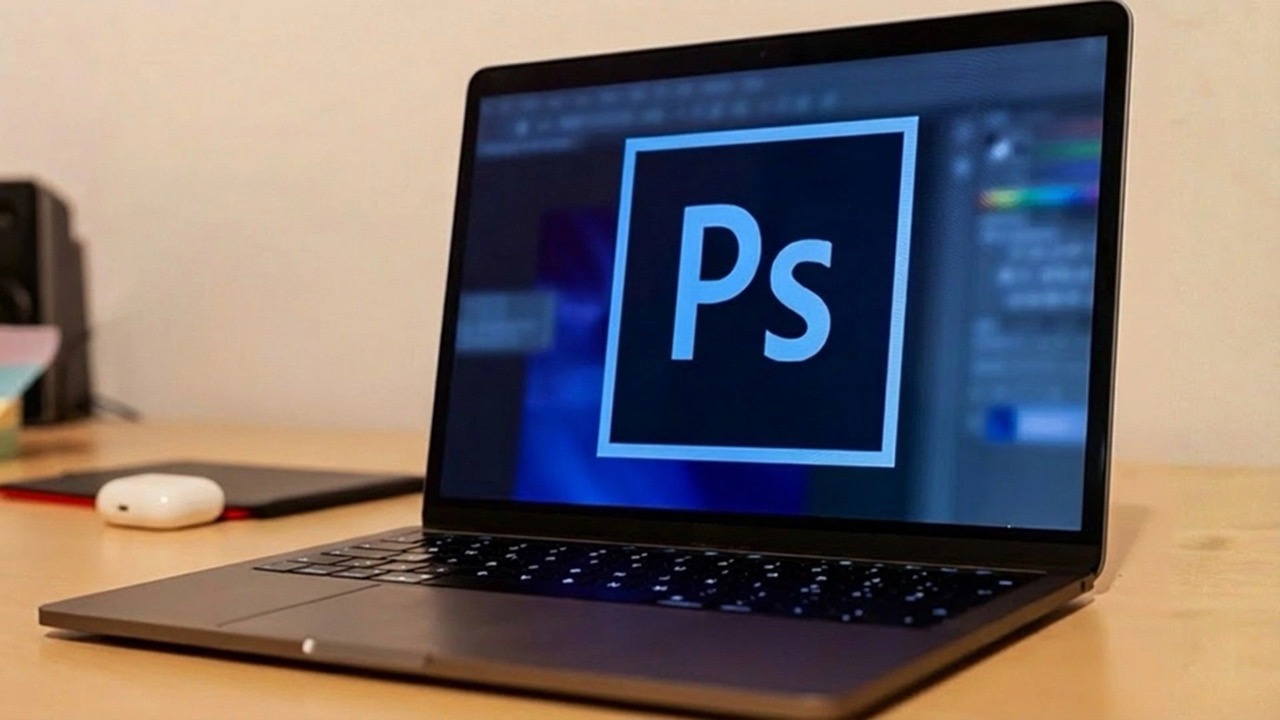 ノートPCの画面に映るPhotoshopの画像