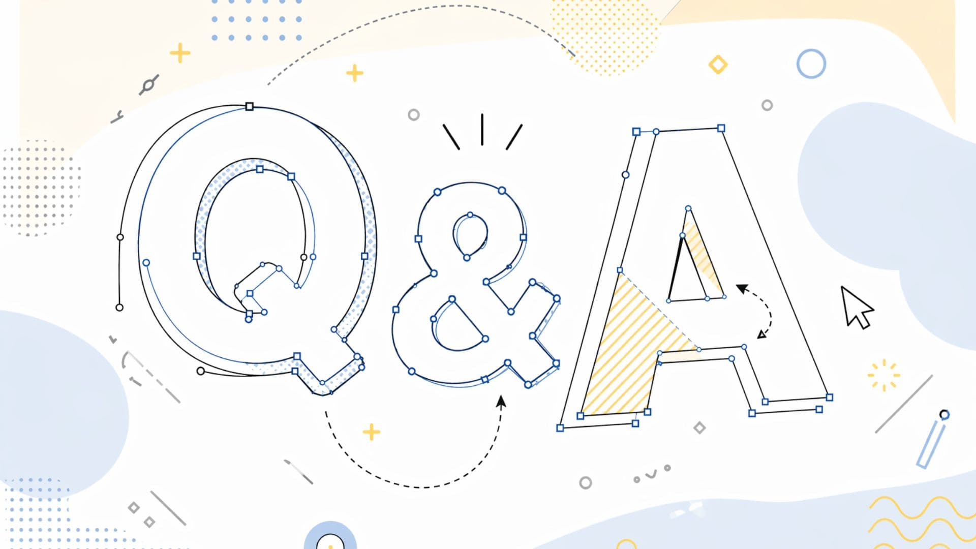 アウトライン化された「Q&A」の文字をパスで編集するイメージ図
