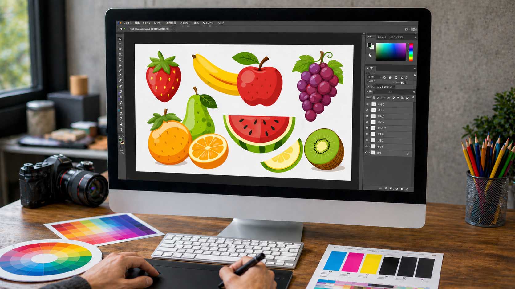 フルーツのイラストデータを作成している画像