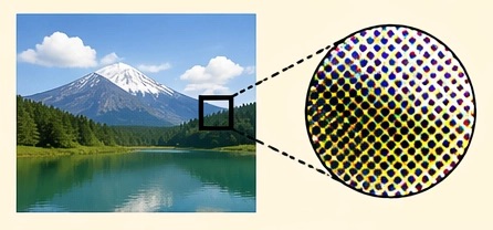 富士山の写真の網点を見るために拡大した図